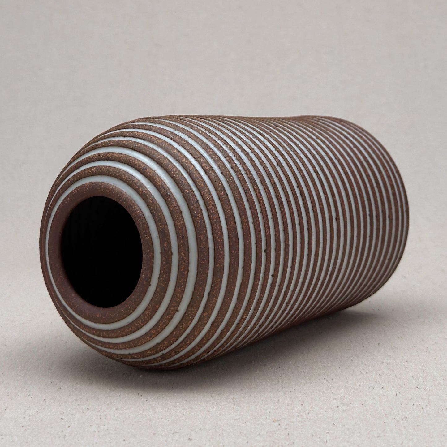 Large White Stripe Round Top Vase