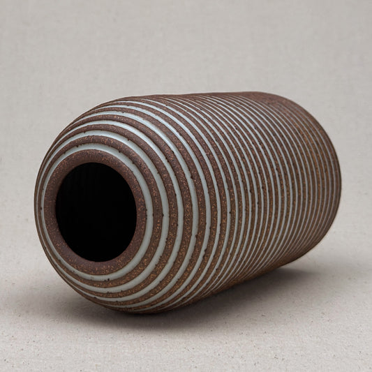 Large White Stripe Round Top Vase