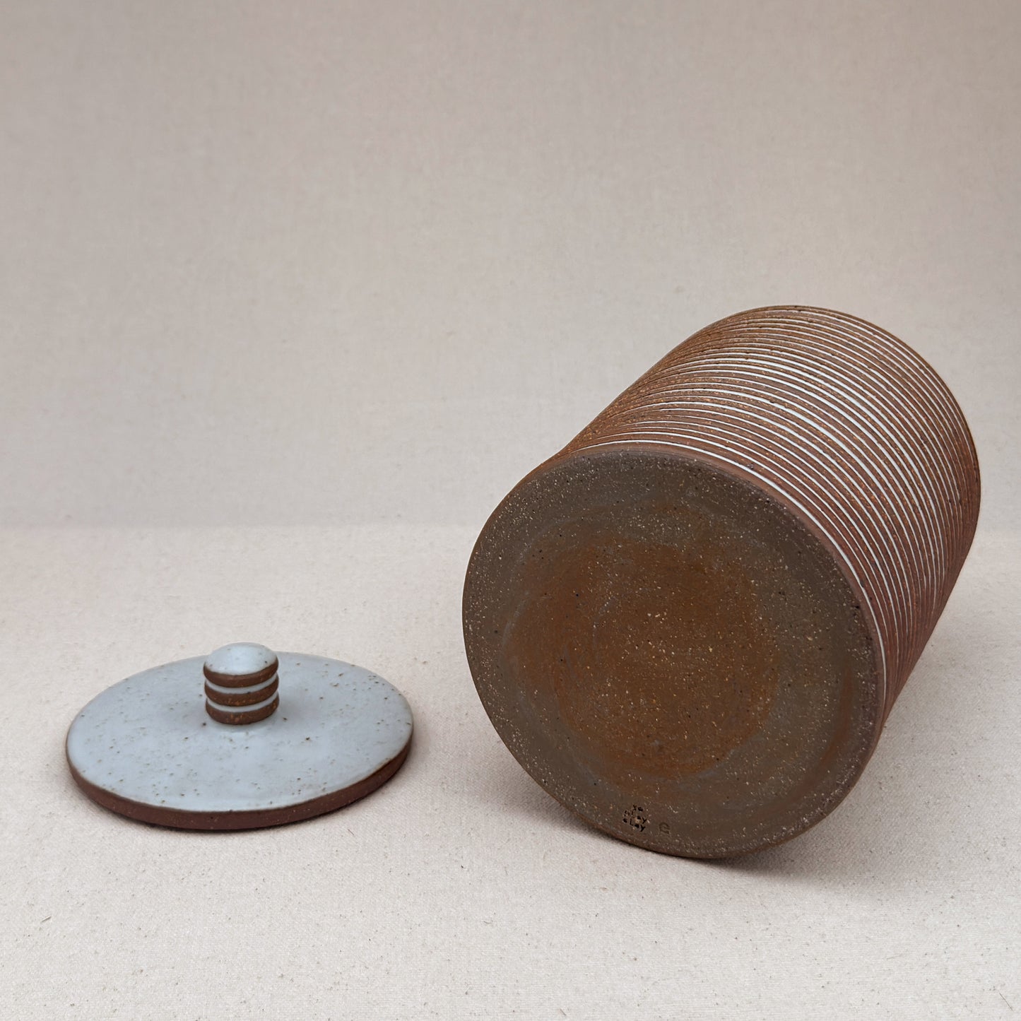 Large White Stripe Lidded Jar