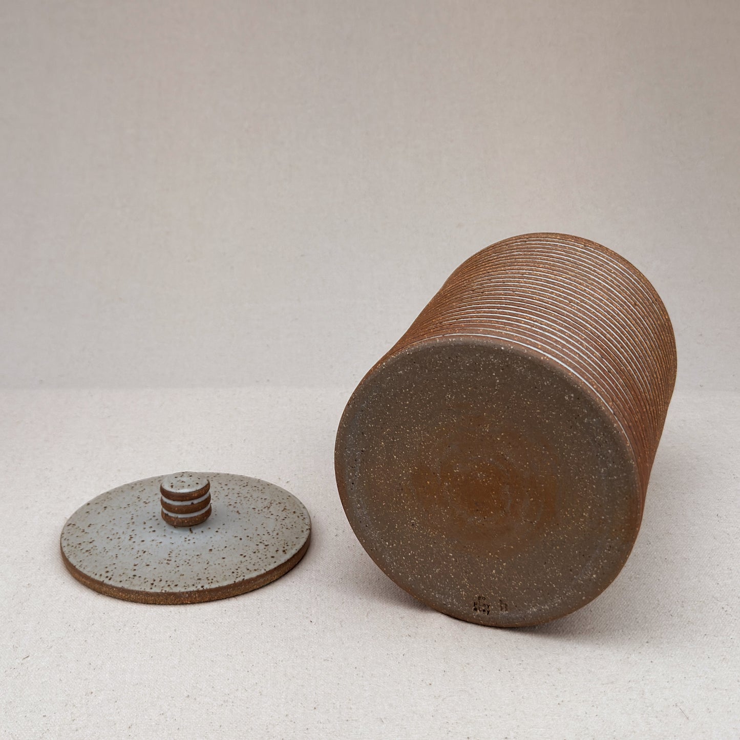Large White Stripe Lidded Jar