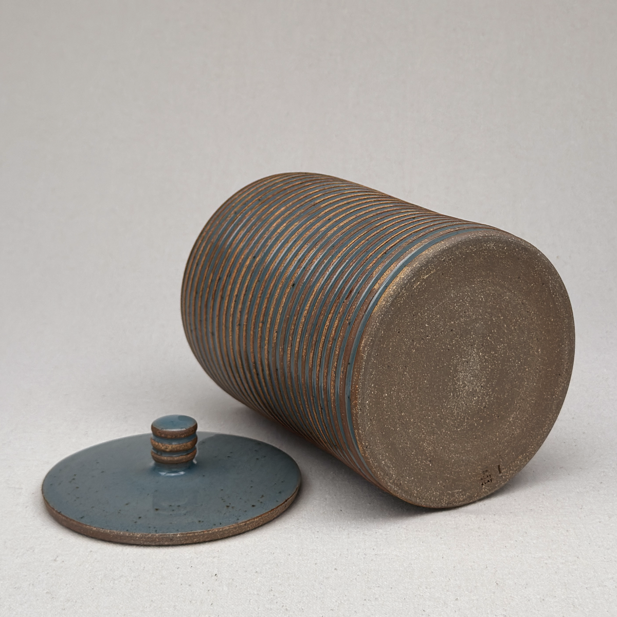 Large Blue Stripe Lidded Jar