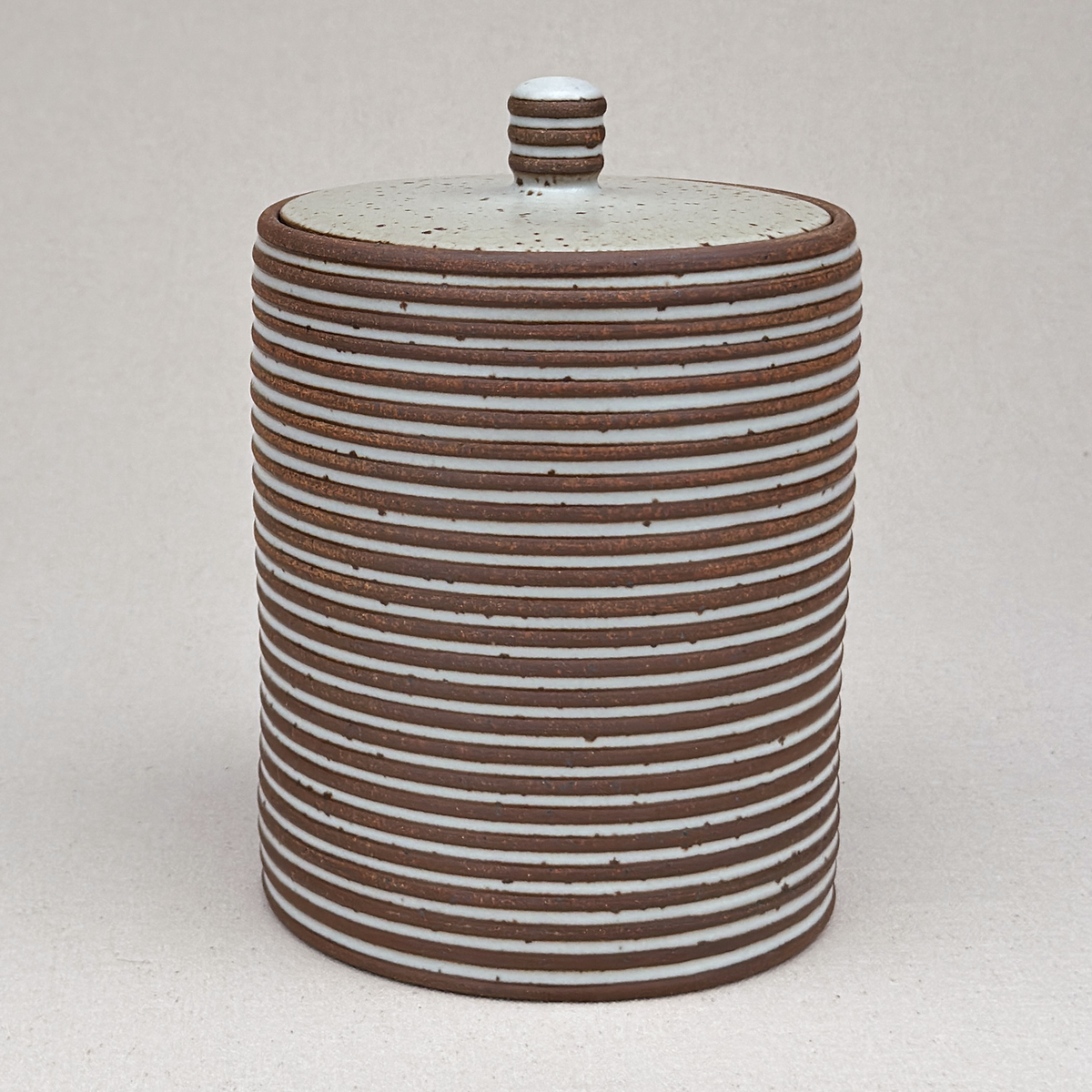 Large White Stripe Lidded Jar