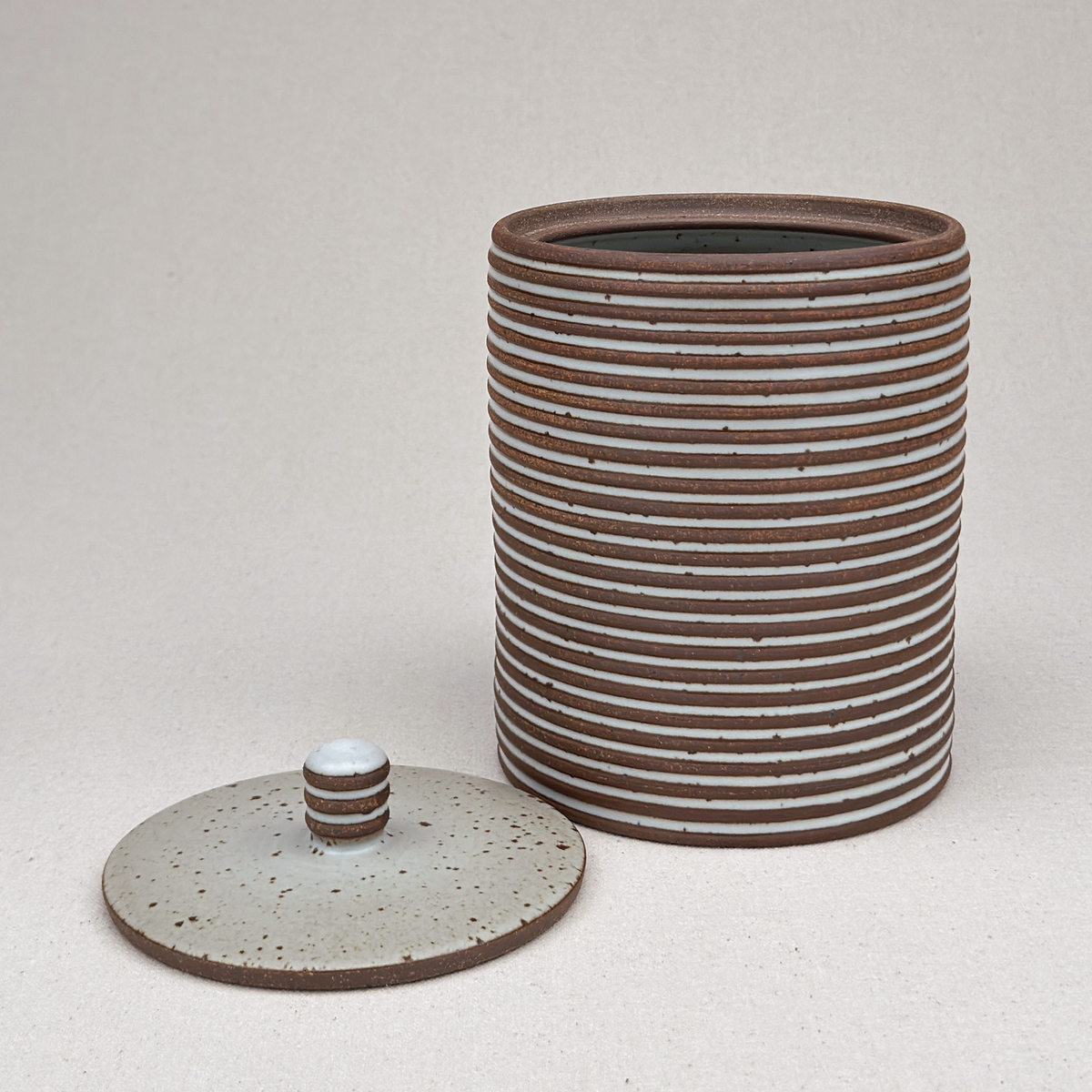 Large White Stripe Lidded Jar