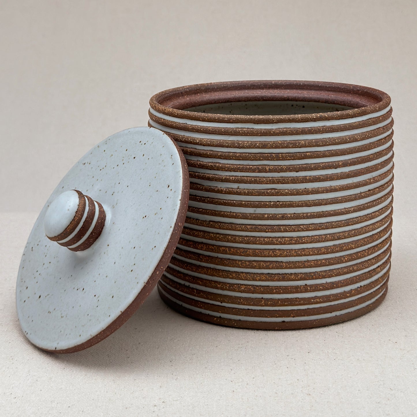 Medium White Stripe Lidded Jar