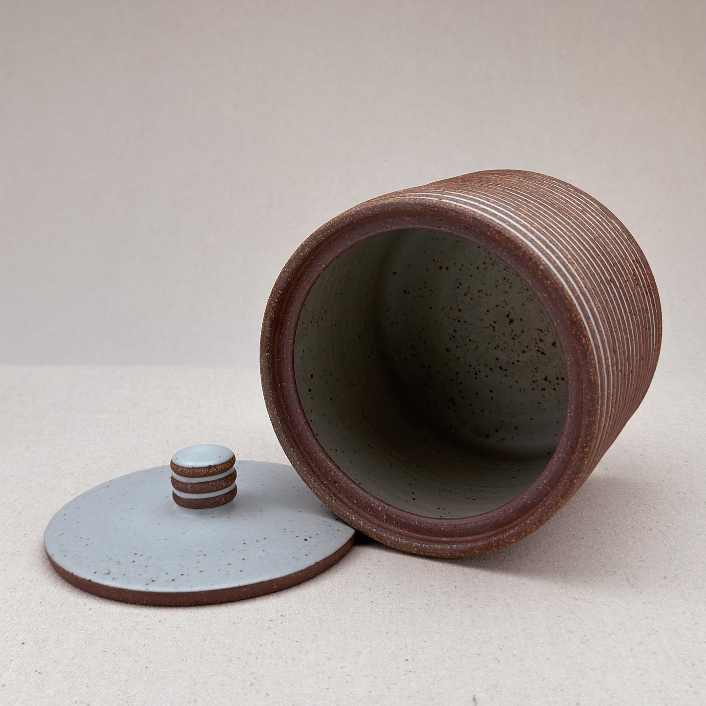 Medium White Stripe Lidded Jar