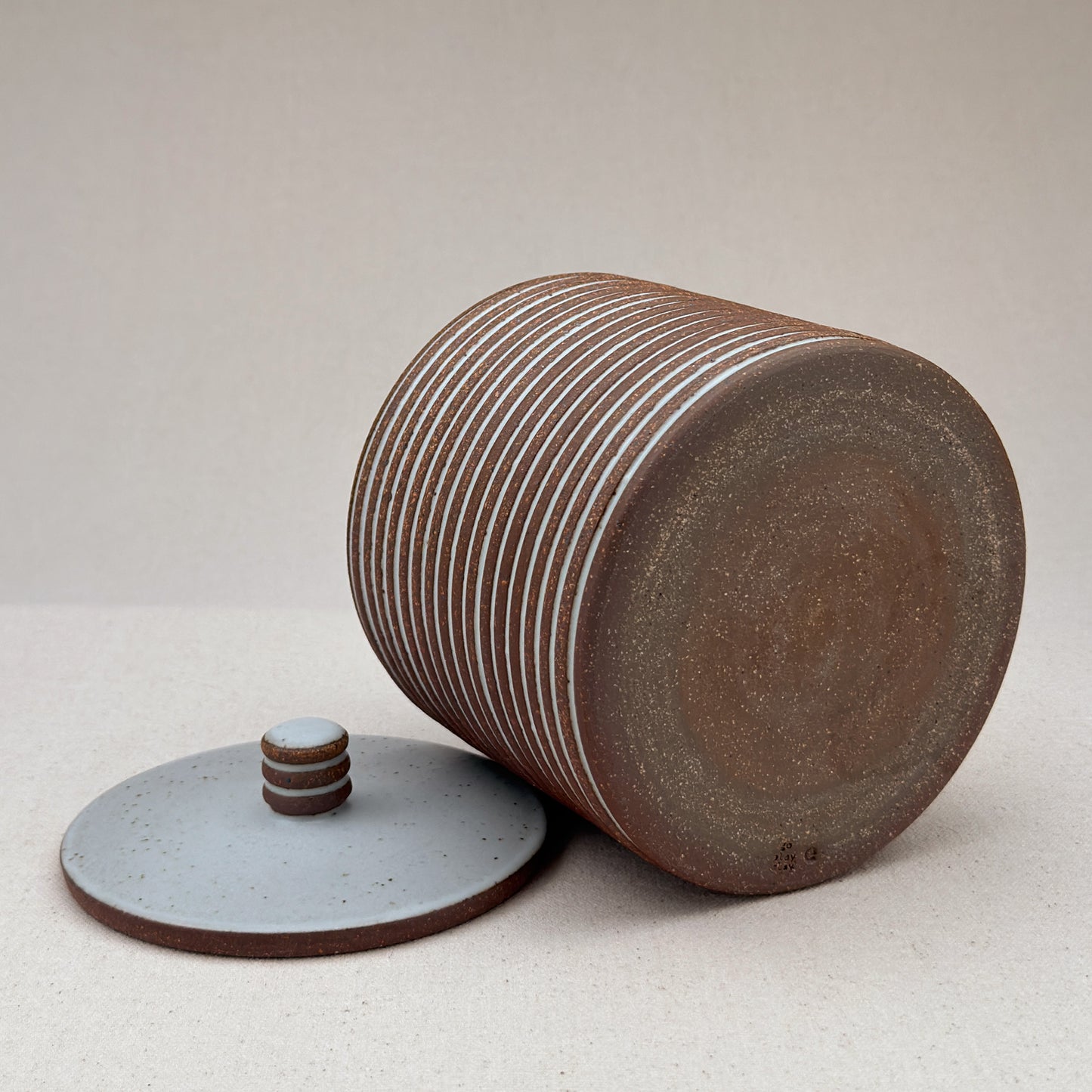 Medium White Stripe Lidded Jar