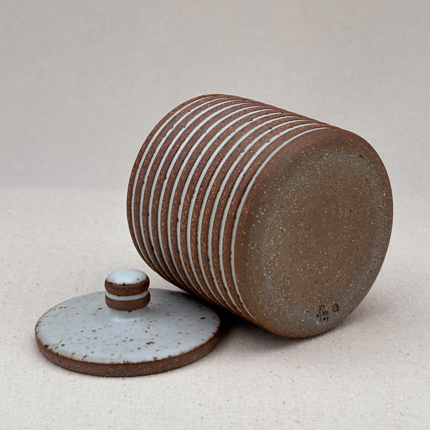 Small White Stripe Lidded Jar