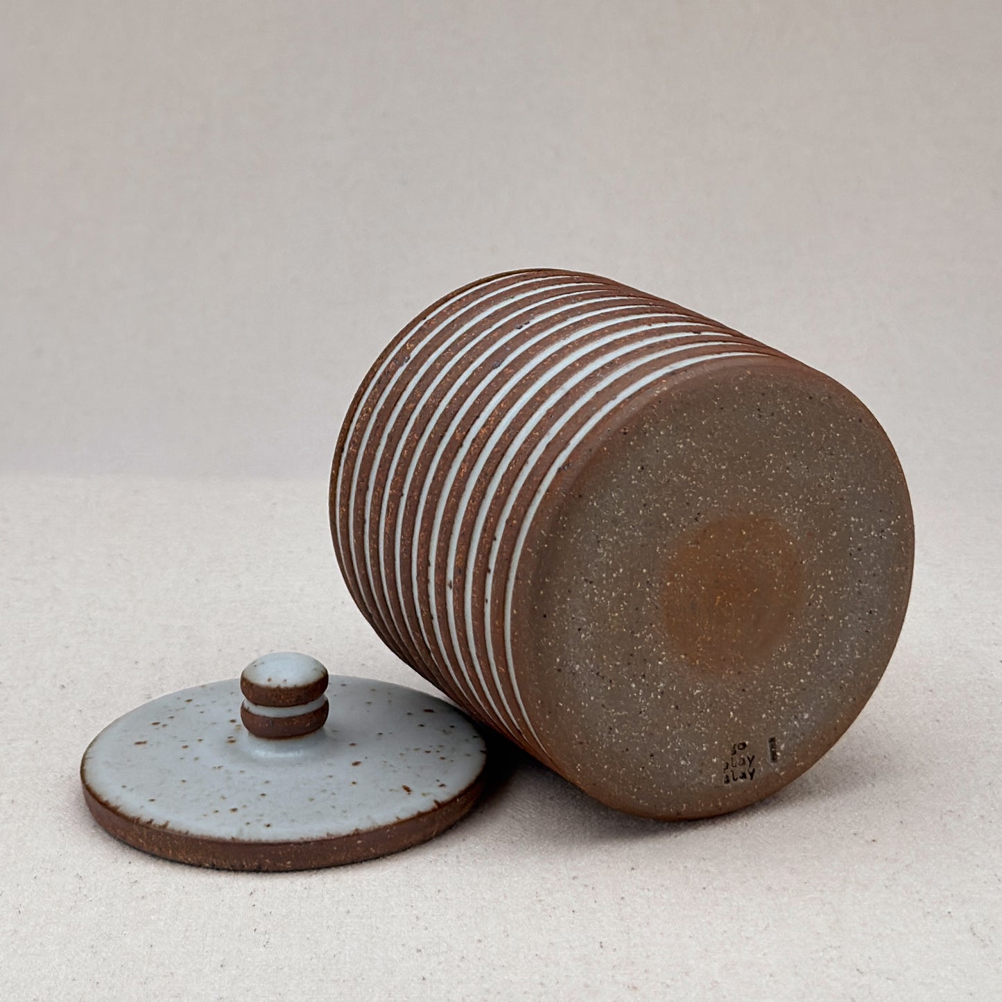 Small White Stripe Lidded Jar