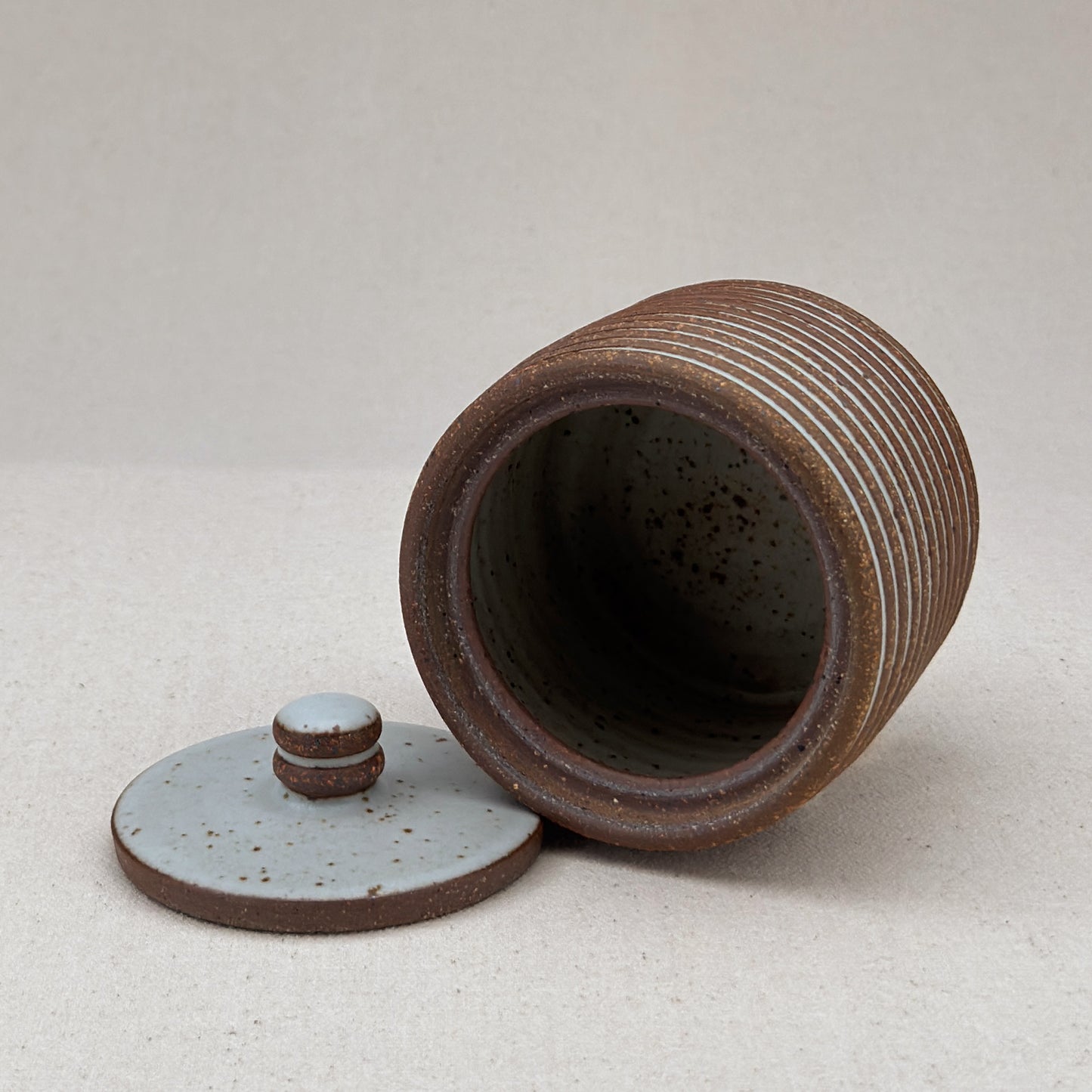 Small White Stripe Lidded Jar