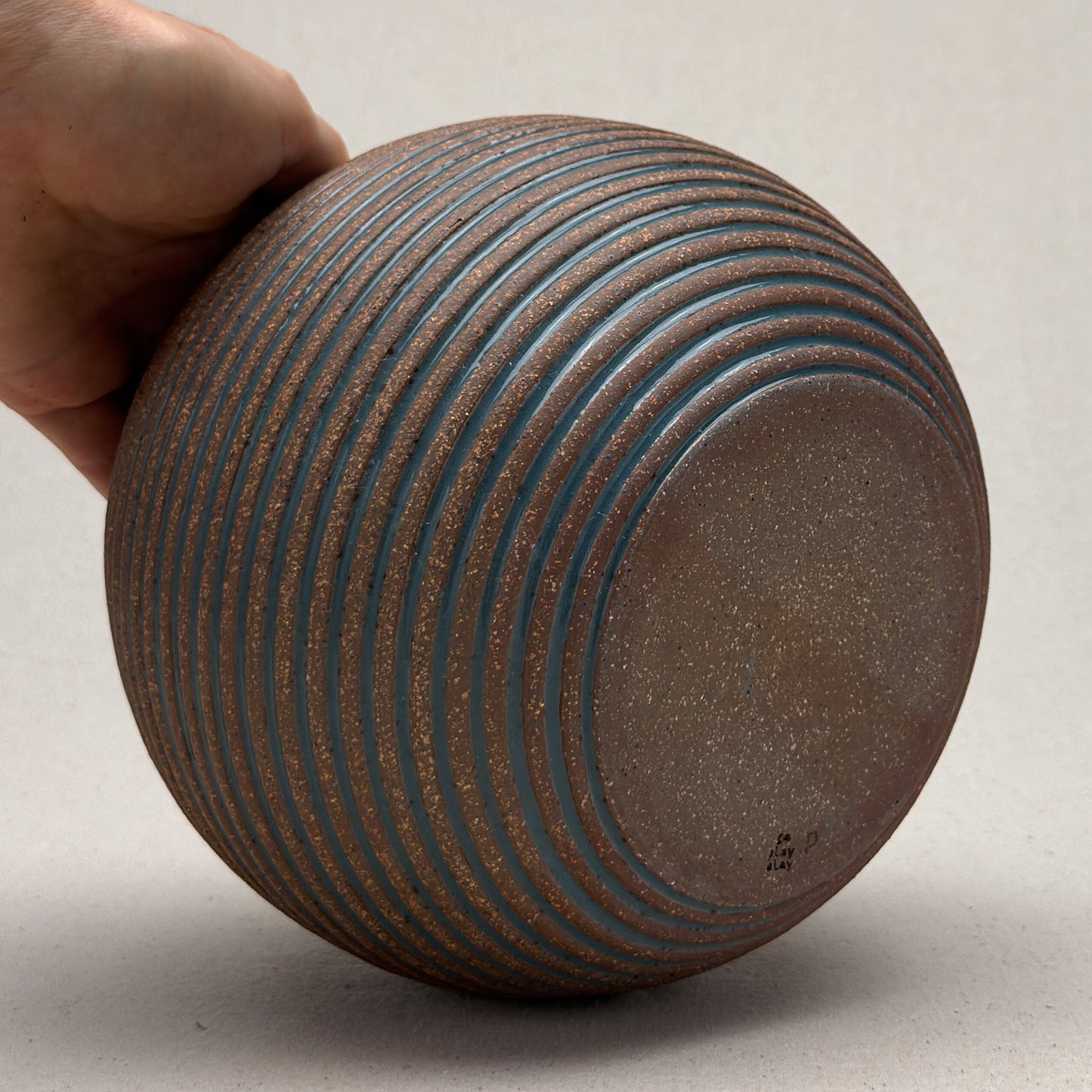 Large Blue Stripe Round Vase