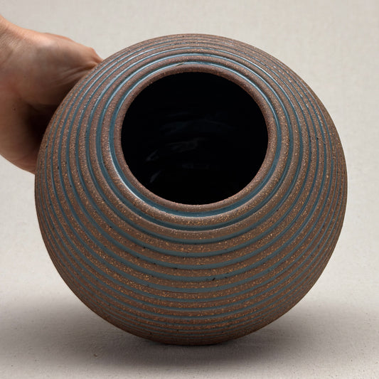 Large Blue Stripe Round Vase