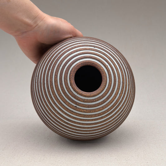 Medium White Stripe Round Vase