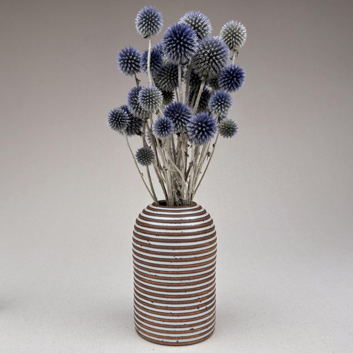 Medium White Stripe Round Top Vase