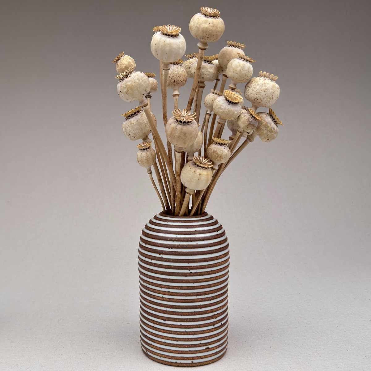 Medium White Stripe Round Top Vase