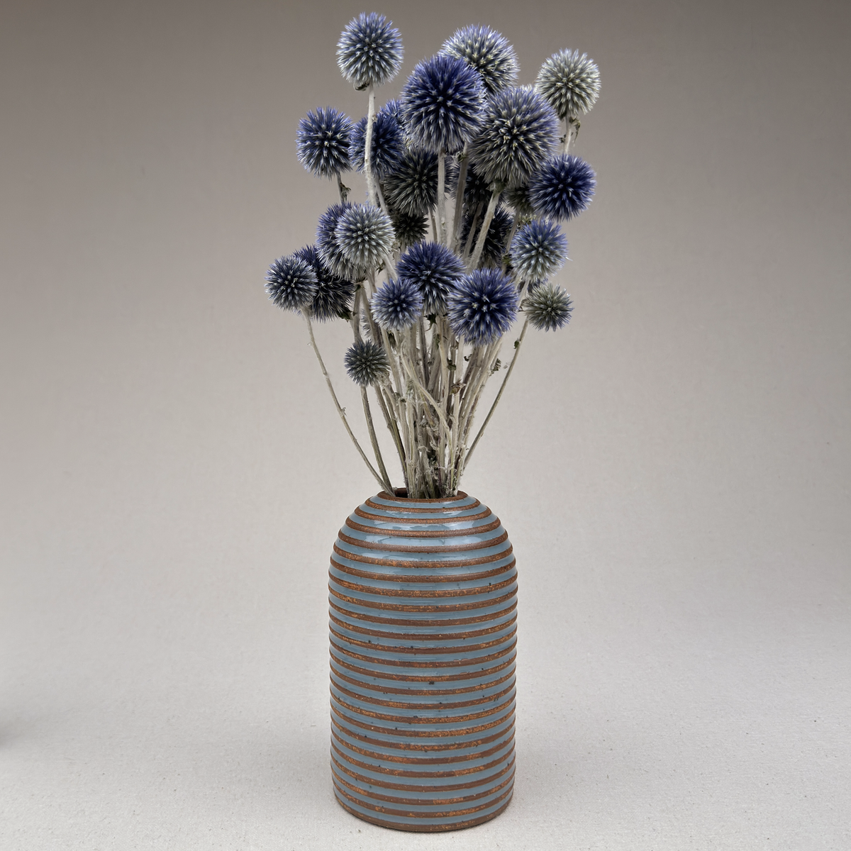 Medium Blue Stripe Round Top Vase