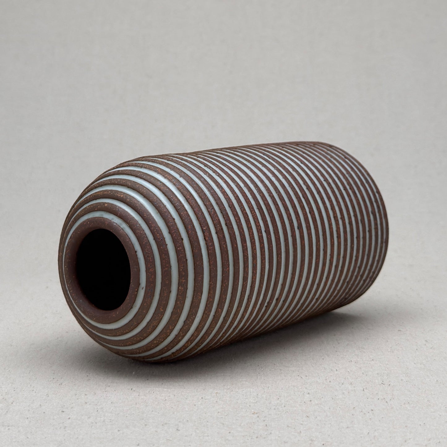 Large White Stripe Round Top Vase