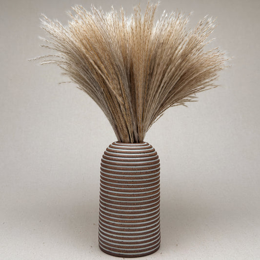 Large White Stripe Round Top Vase