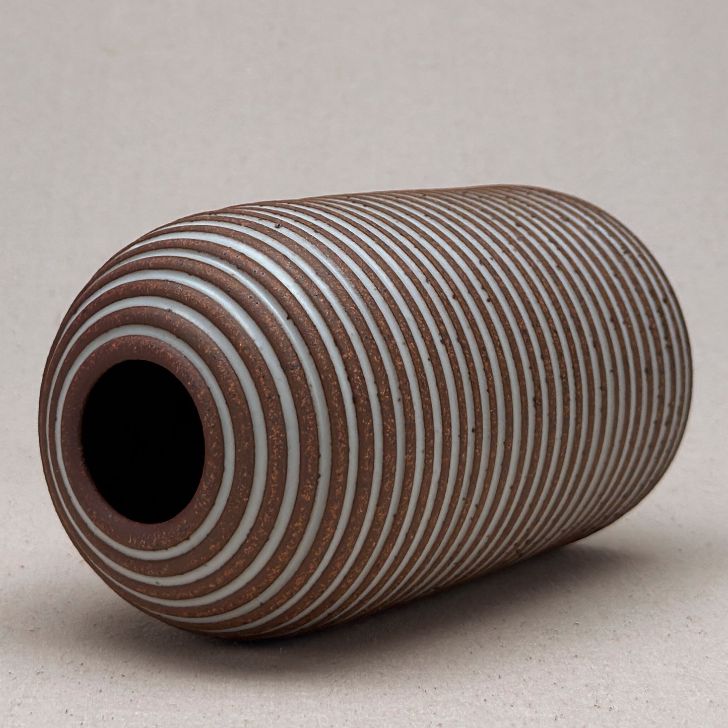 Large White Stripe Round Top Vase
