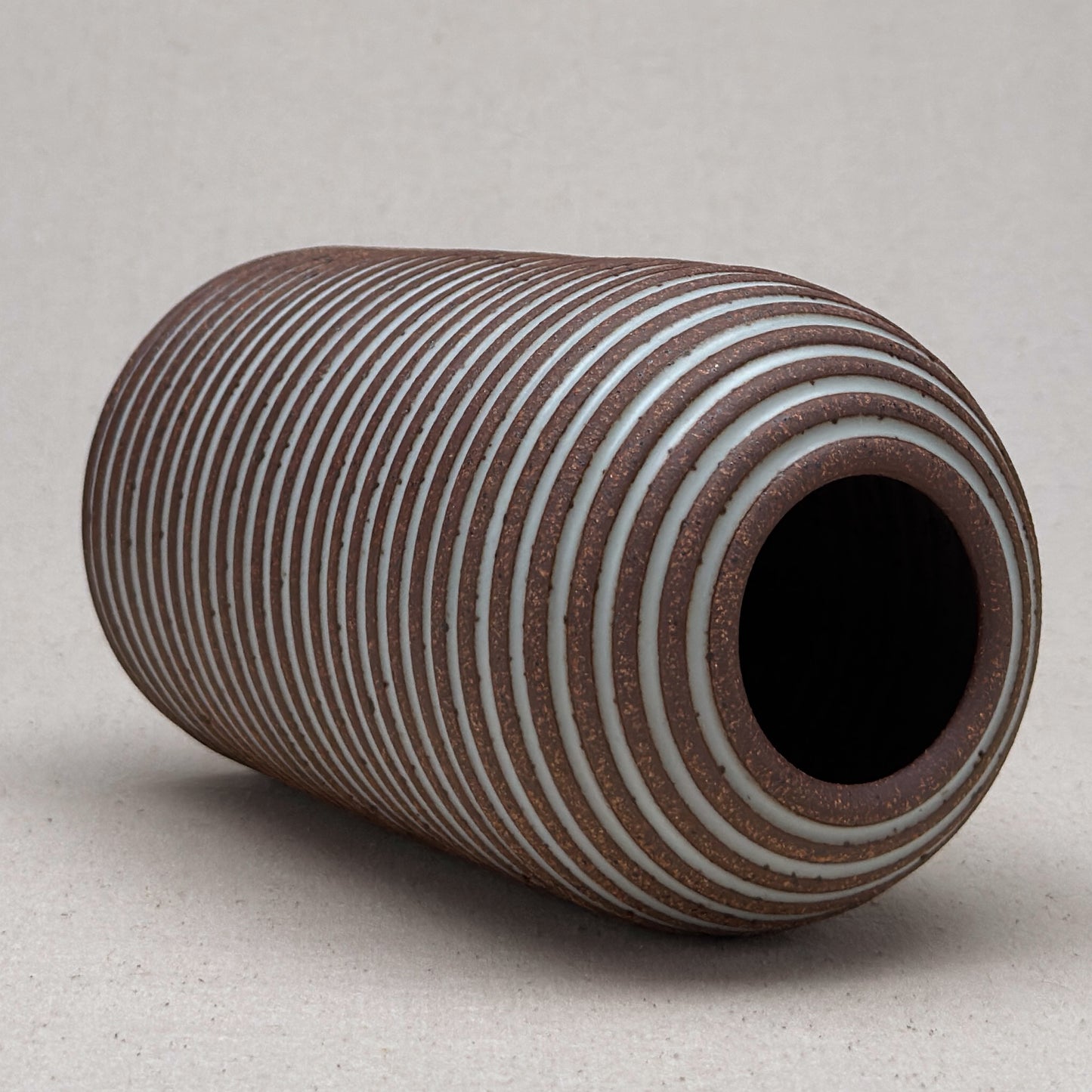 Large White Stripe Round Top Vase