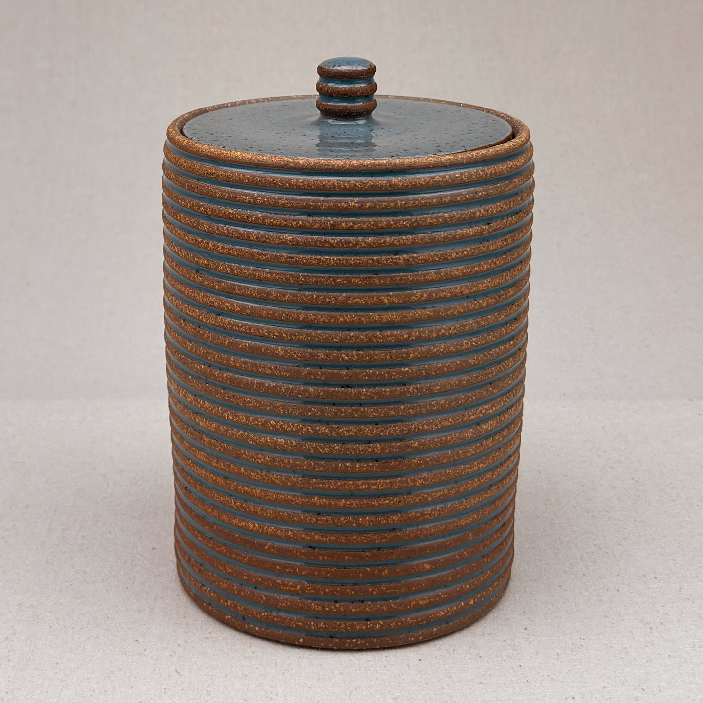Large Blue Stripe Lidded Jar