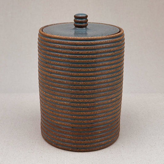 Large Blue Stripe Lidded Jar