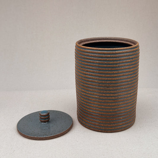 Large Blue Stripe Lidded Jar