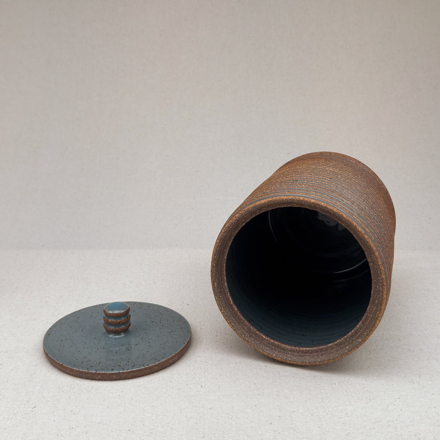 Large Blue Stripe Lidded Jar