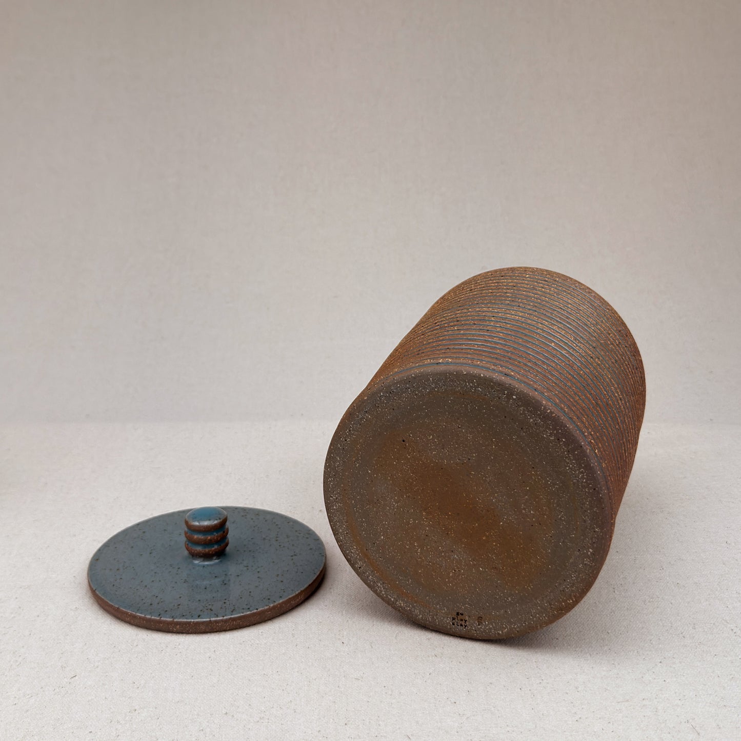Large Blue Stripe Lidded Jar