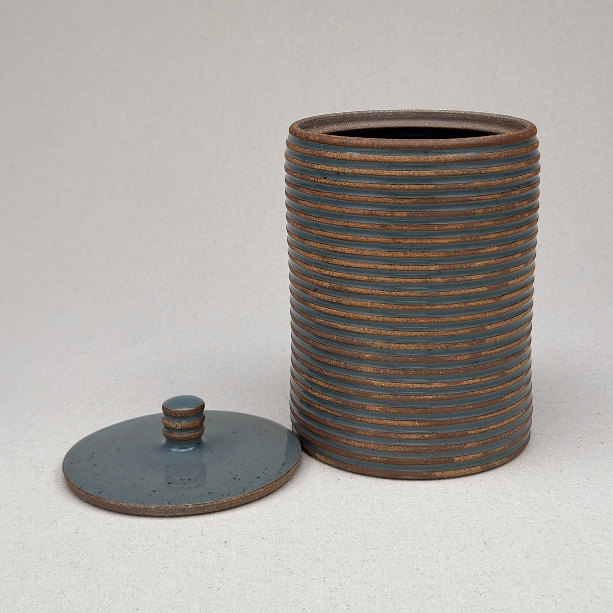Large Blue Stripe Lidded Jar