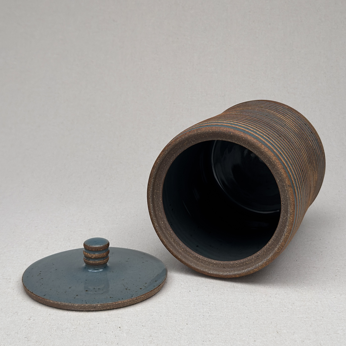 Large Blue Stripe Lidded Jar