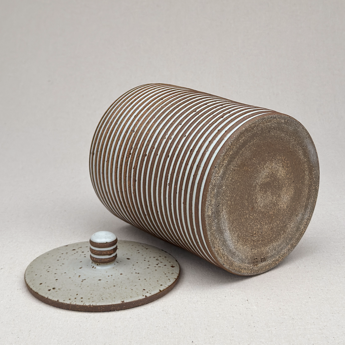Large White Stripe Lidded Jar
