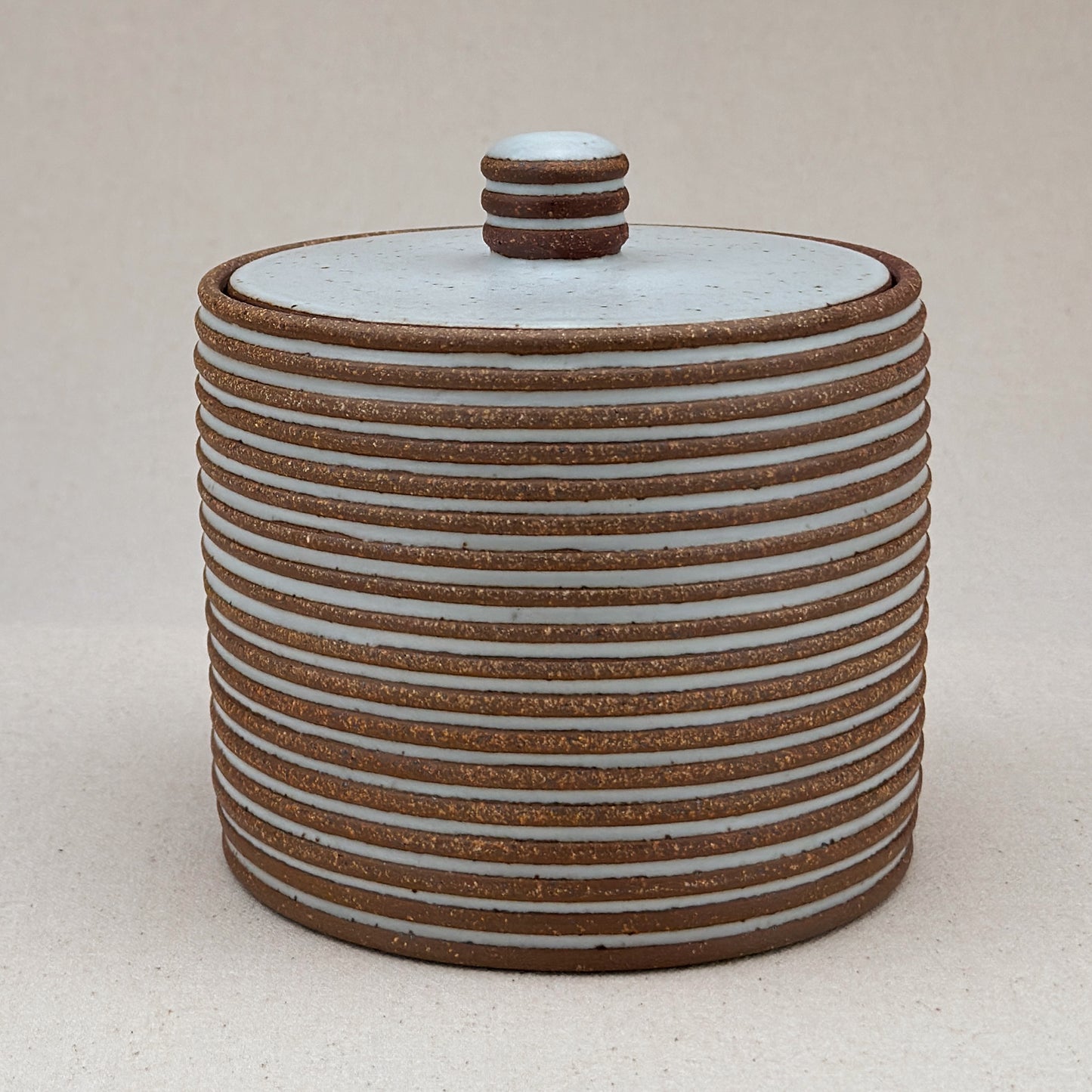 Medium White Stripe Lidded Jar