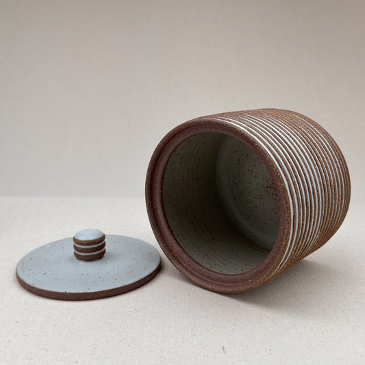 Medium White Stripe Lidded Jar