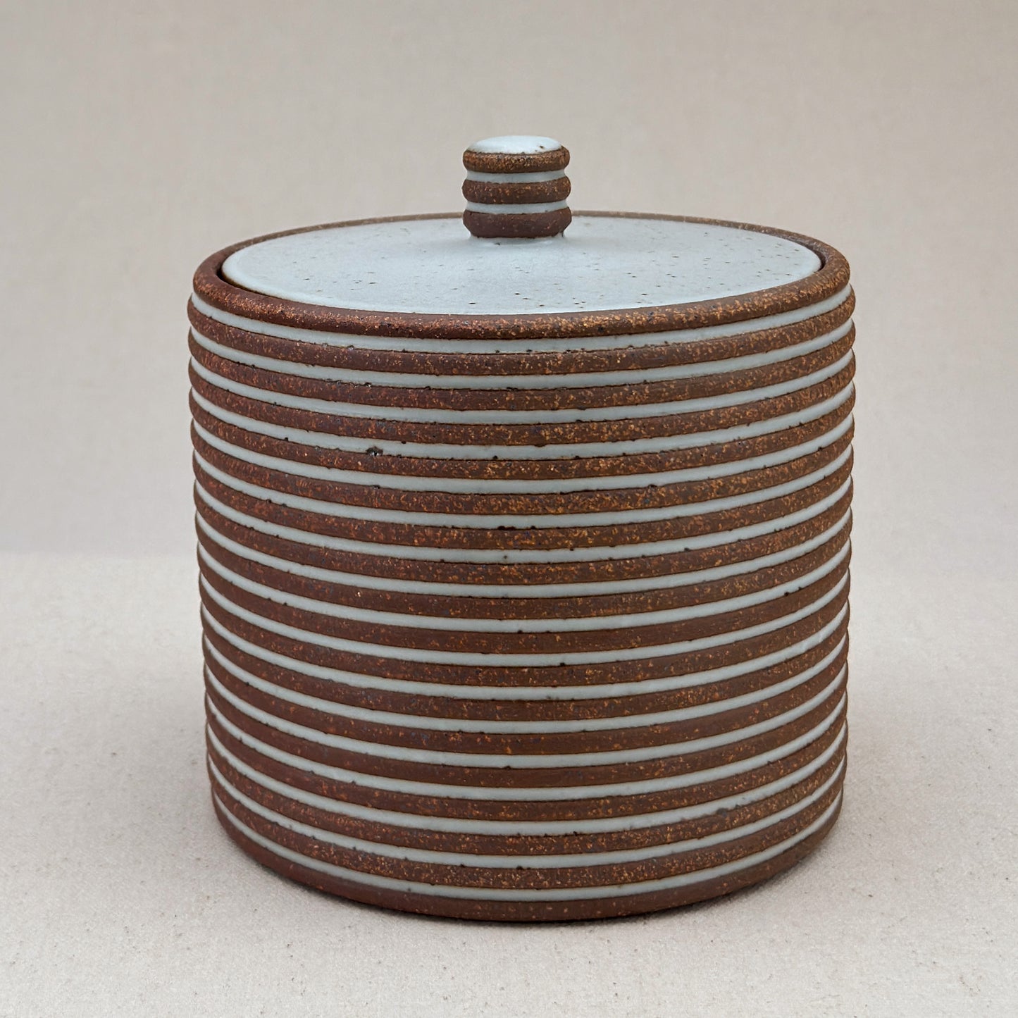 Medium White Stripe Lidded Jar