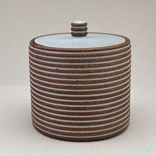 Medium White Stripe Lidded Jar