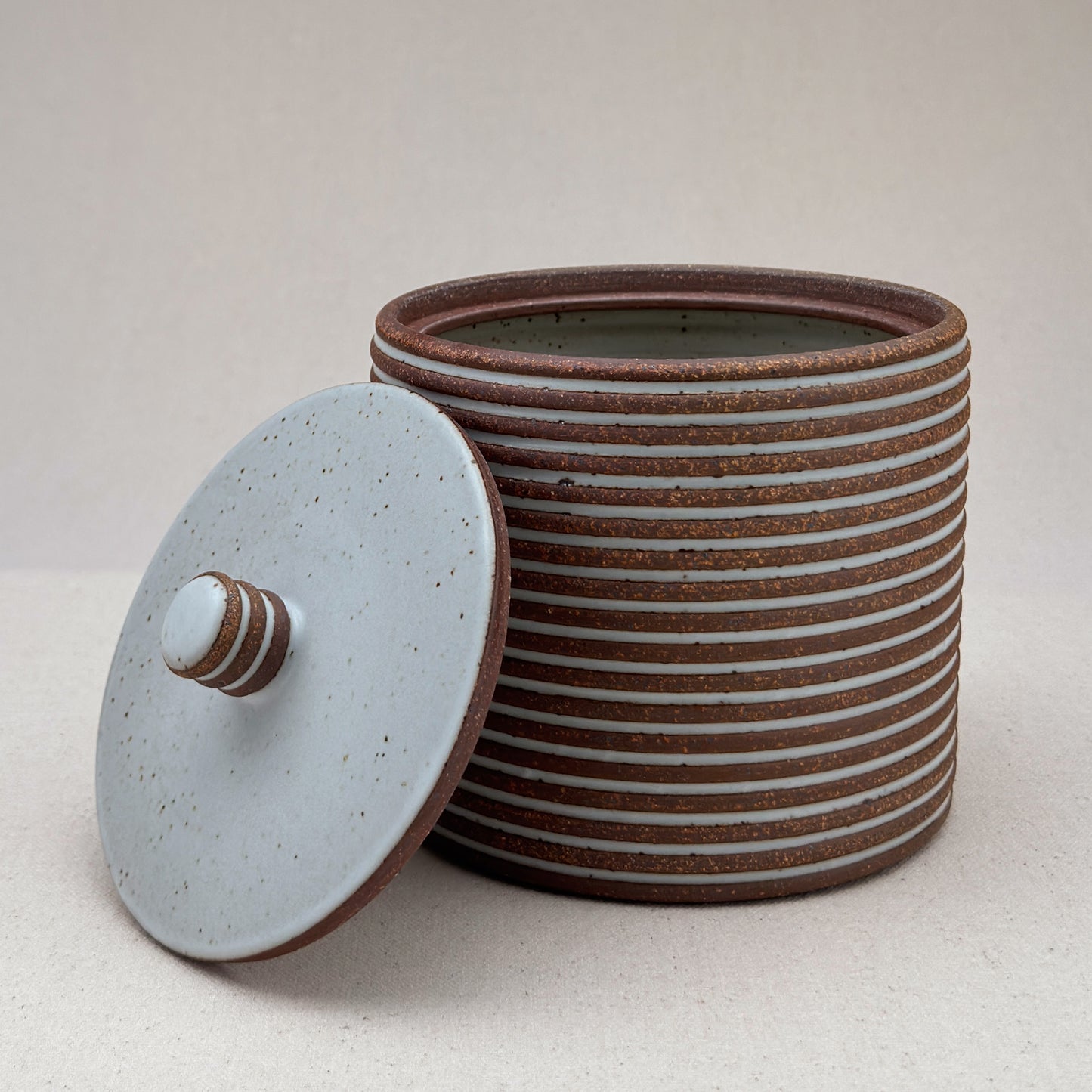 Medium White Stripe Lidded Jar