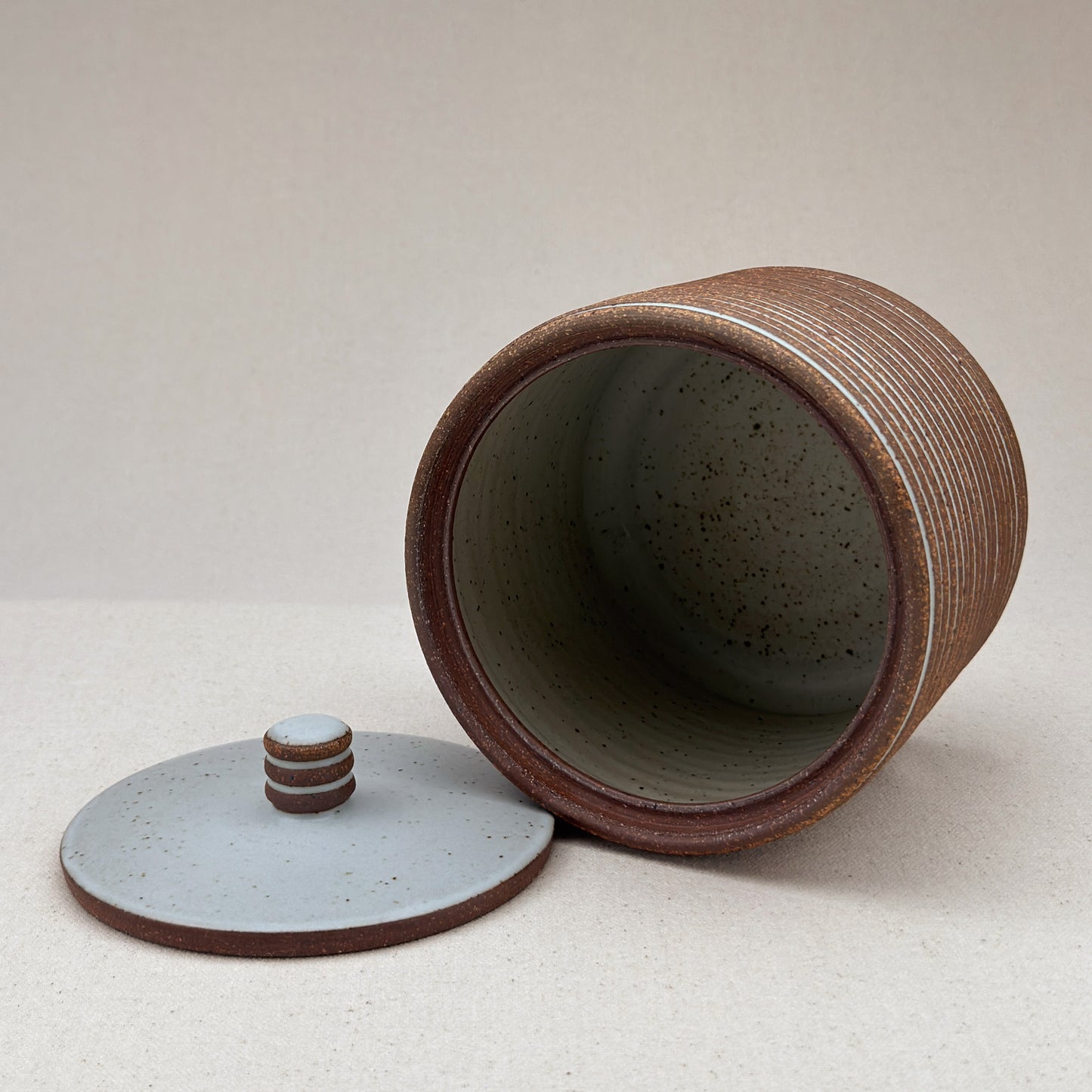 Medium White Stripe Lidded Jar