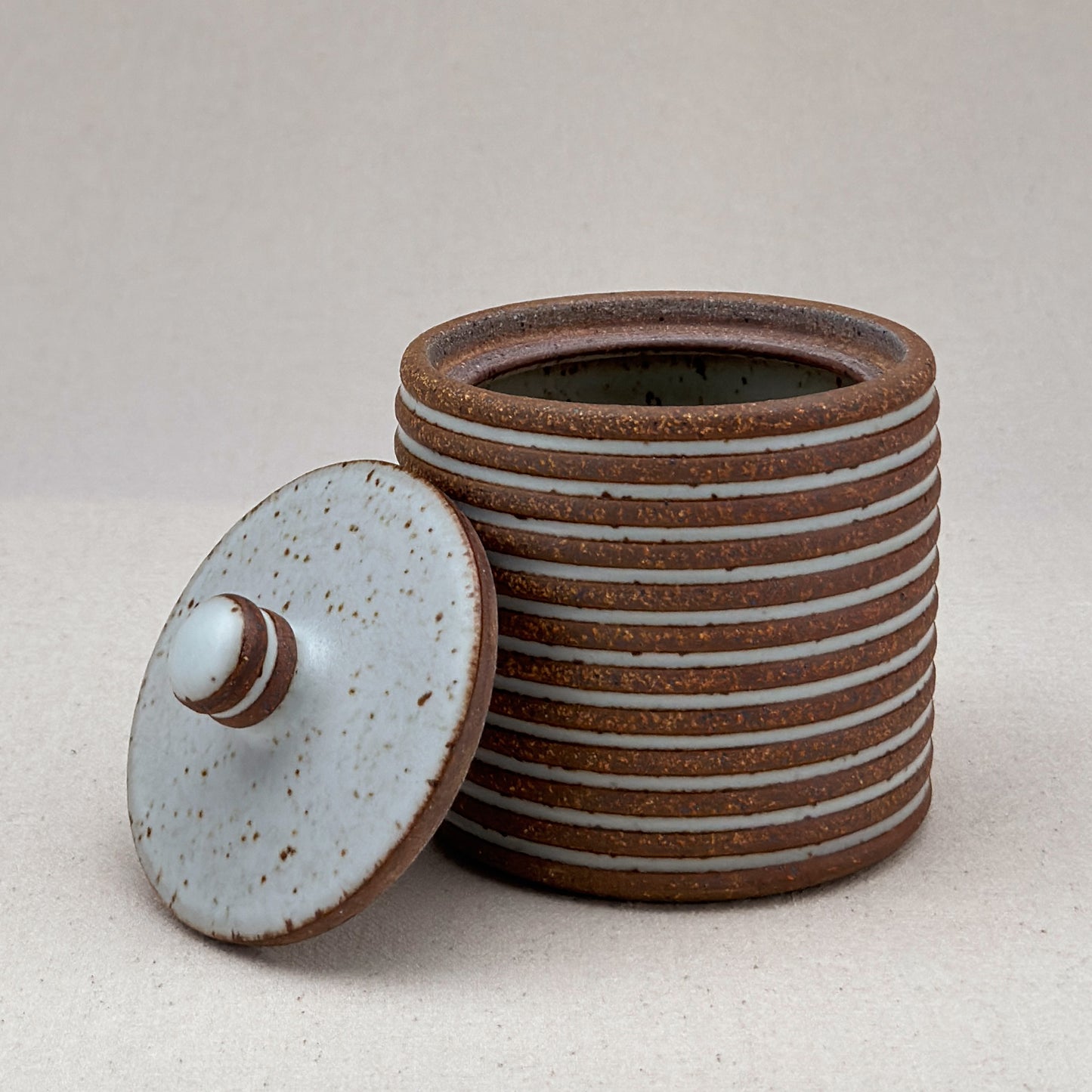 Small White Stripe Lidded Jar