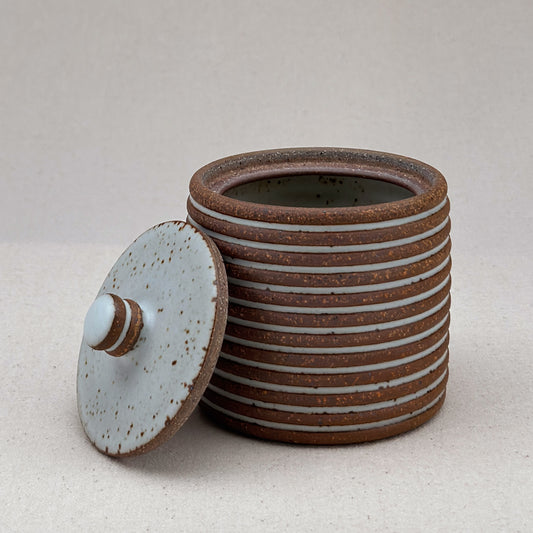 Small White Stripe Lidded Jar