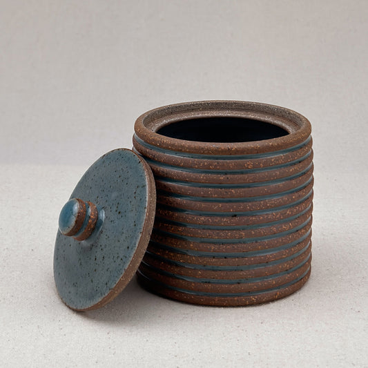 Small Blue Stripe Lidded Jar