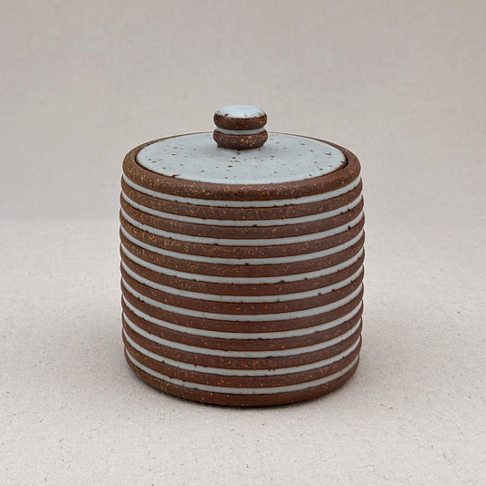 Small White Stripe Lidded Jar