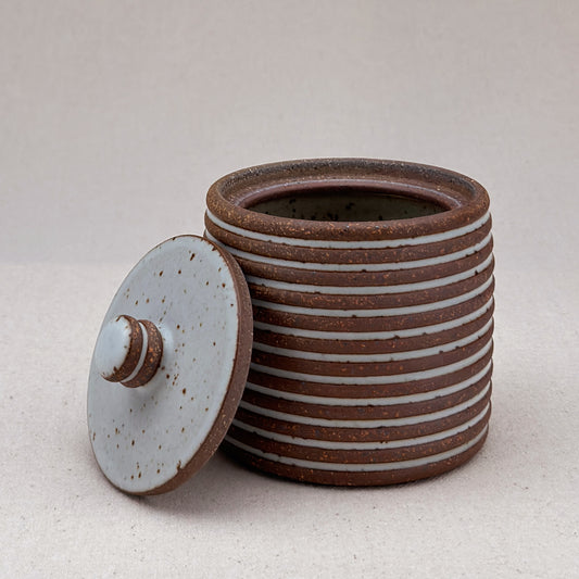 Small White Stripe Lidded Jar