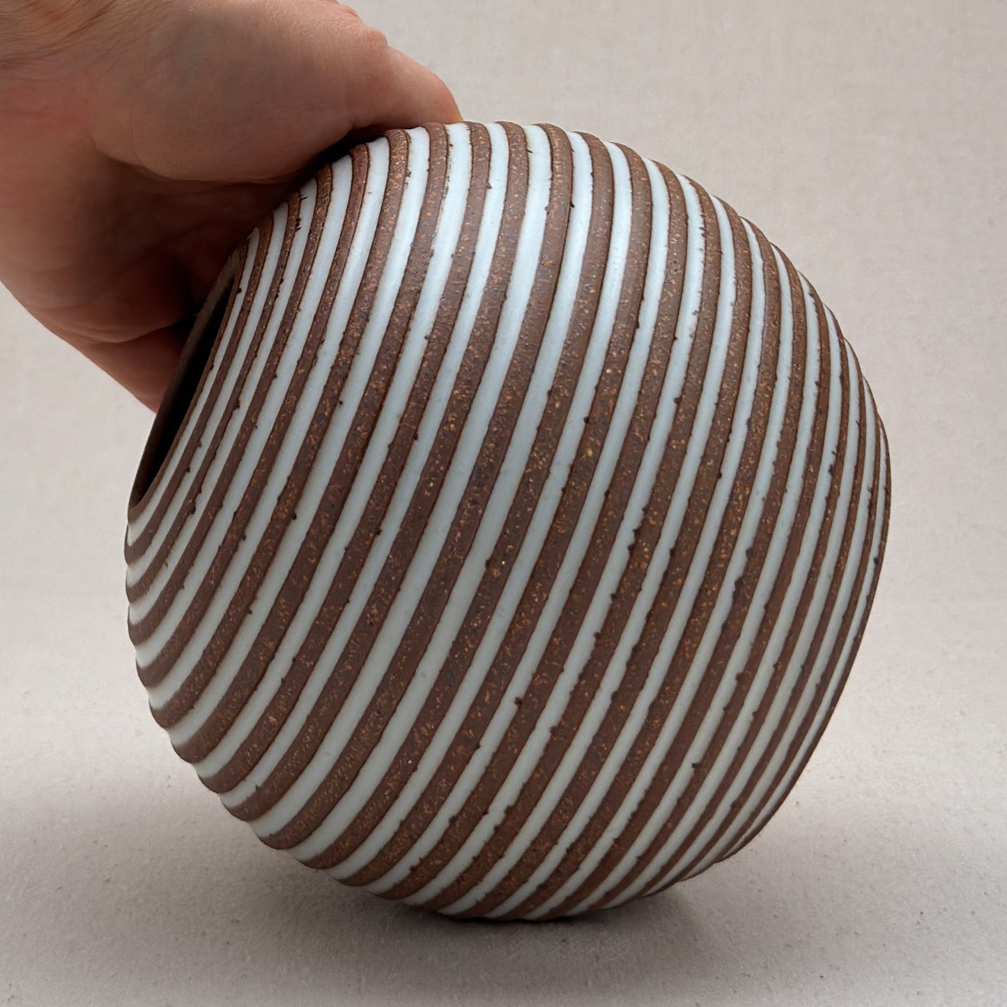Medium White Stripe Round Vase
