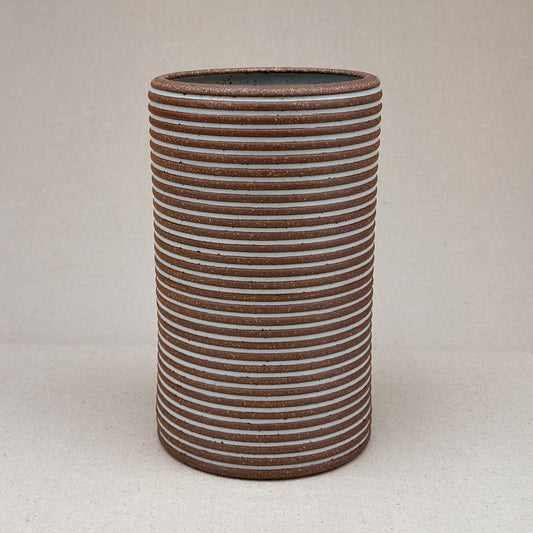 Extra Large White Stripe Cylinder Vase
