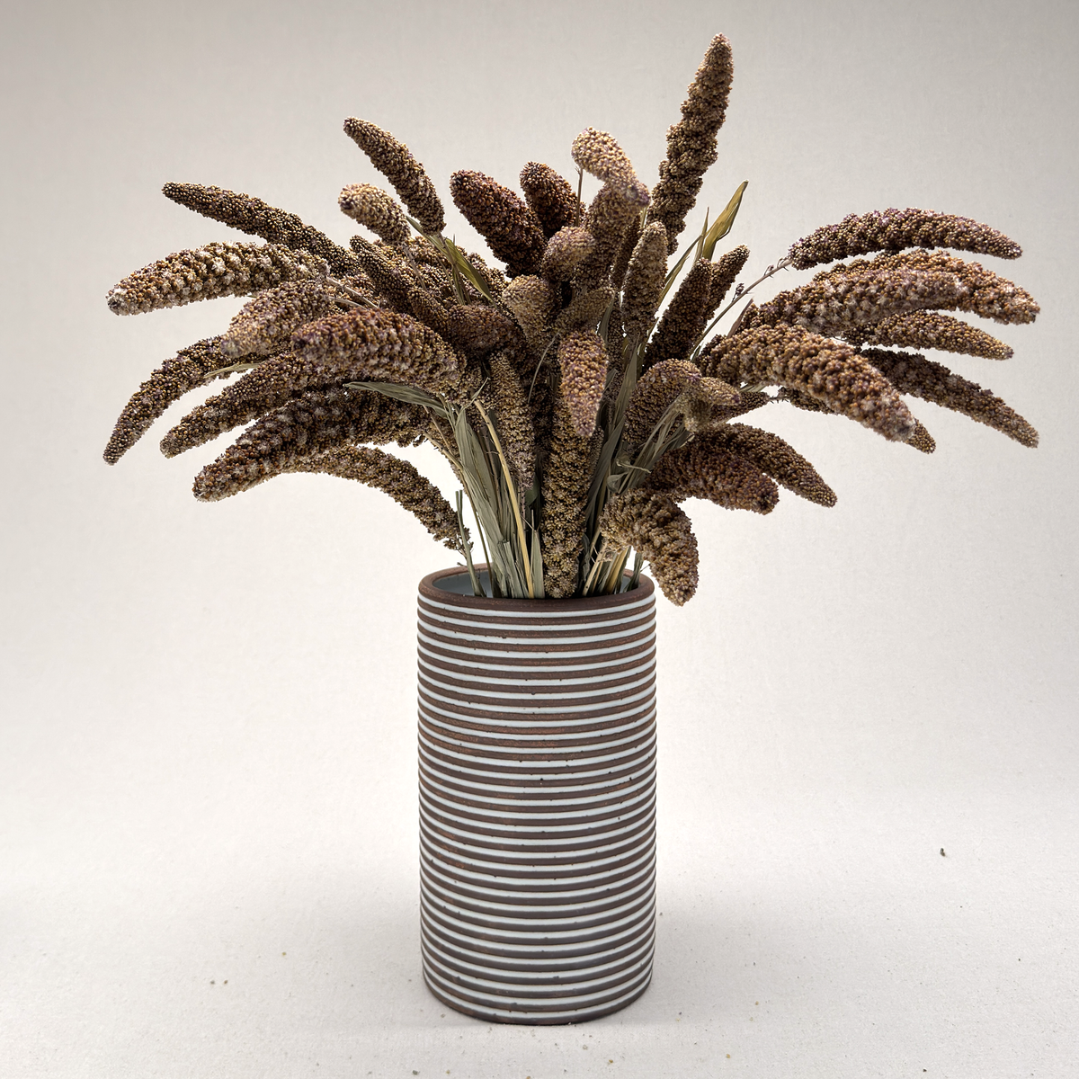 Extra Large White Stripe Cylinder Vase