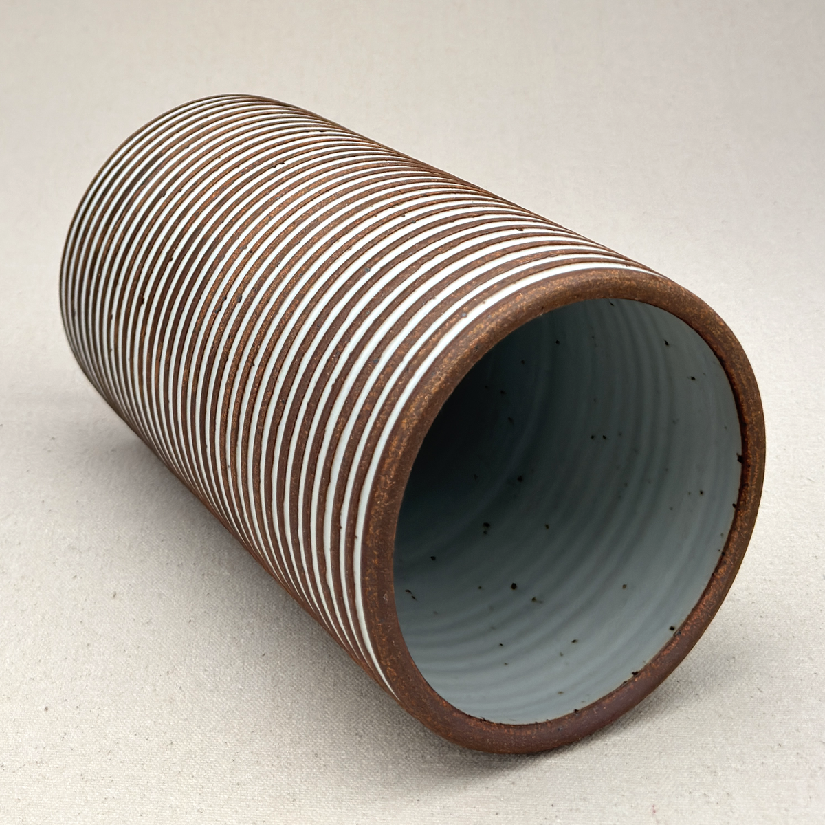 Extra Large White Stripe Cylinder Vase
