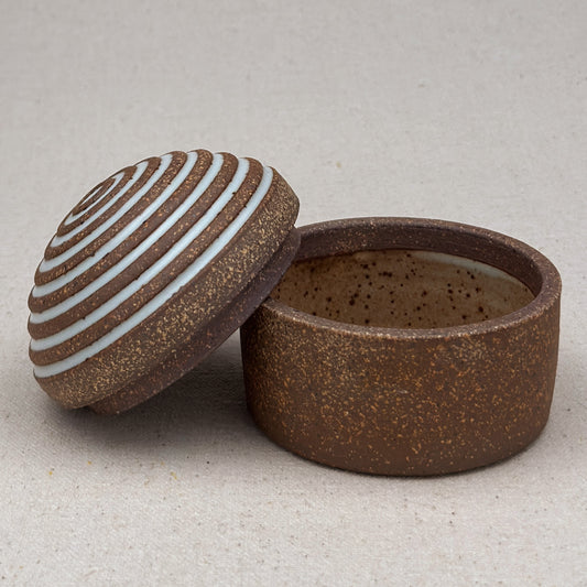 Small White Stripe Round Top Jar