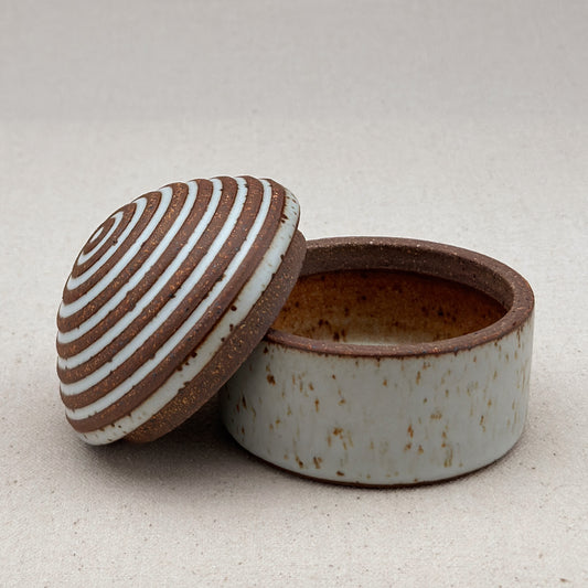 Small White Stripe Round Top Jar