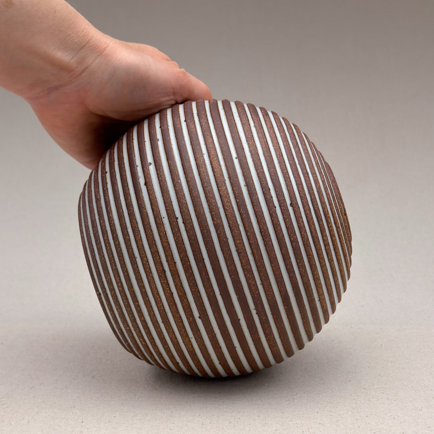 Medium White Stripe Round Vase
