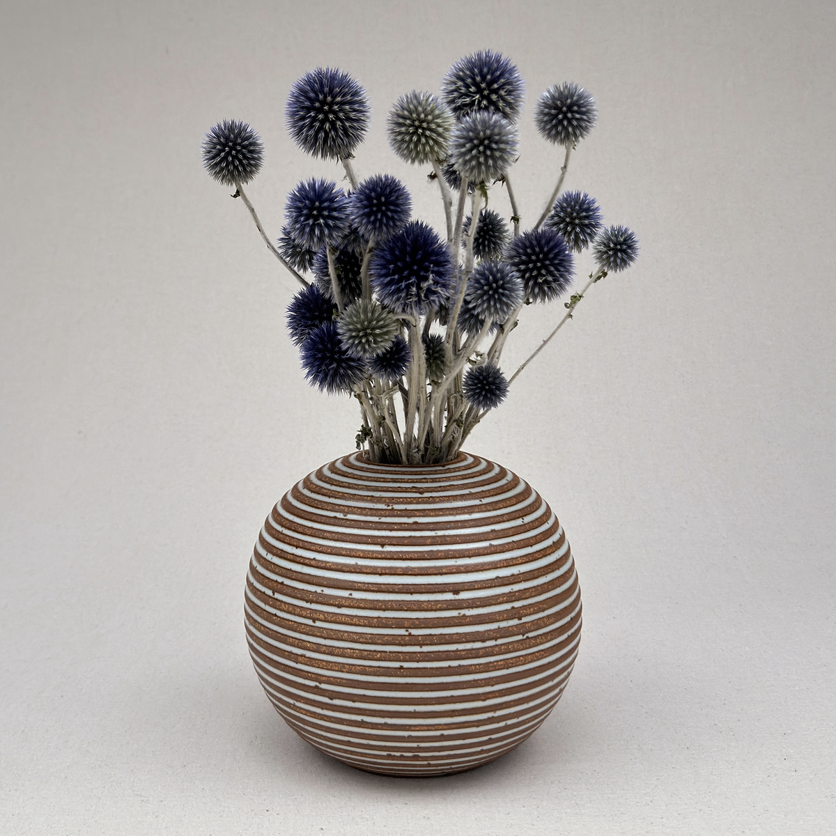 Medium White Stripe Round Vase